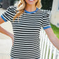 Seize The Day Blue Trim Black & Ivory Stripe Knit Top - DAVERRI FASHIONS