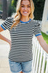 Seize The Day Blue Trim Black & Ivory Stripe Knit Top - DAVERRI FASHIONS