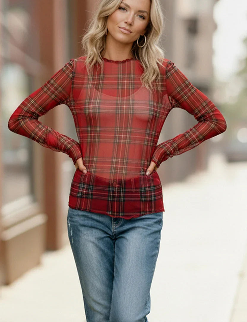 Plaid Babe Sheer Top | Daverri Fashions