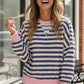 Cozy Haptics Pink Trim Coastal Striped Pullover in navy white stripes