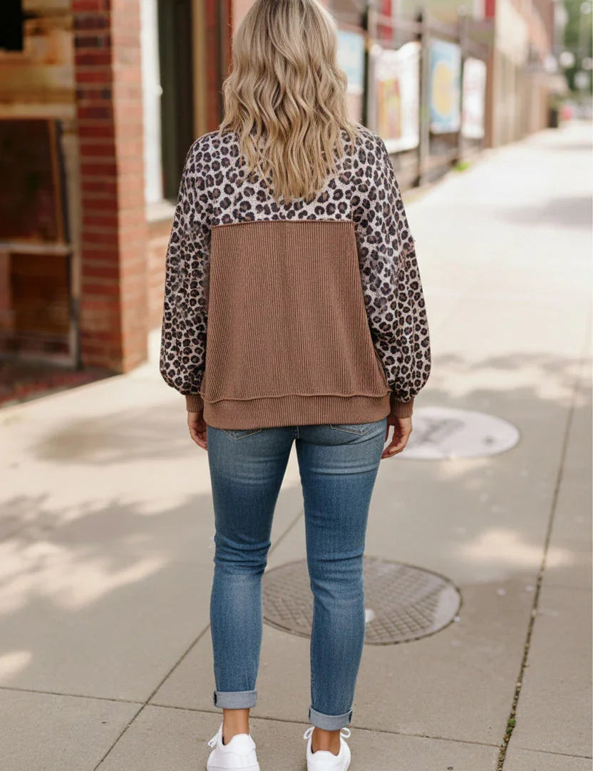 Haptics Leopard Print Color Block Pullover | Daverri Fashions