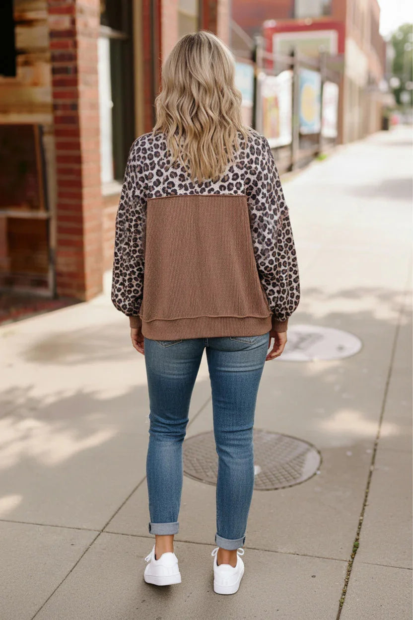 Haptics Leopard Print Color Block Pullover | Daverri Fashions