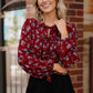 Haptics Front Tie Neck Floral Blouse - DAVERRI FASHIONS