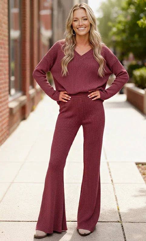 Haptics Cozy on Main Wine Sweater Set - DAVERRI FASHIONS