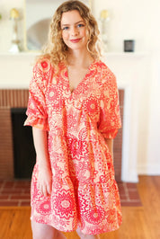 All You Need Peach & Coral Boho Floral V Neck Dress | Daverri Fashions