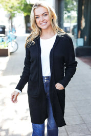 Everyday Black Striped Knit Open Cardigan | Daverri Fashions