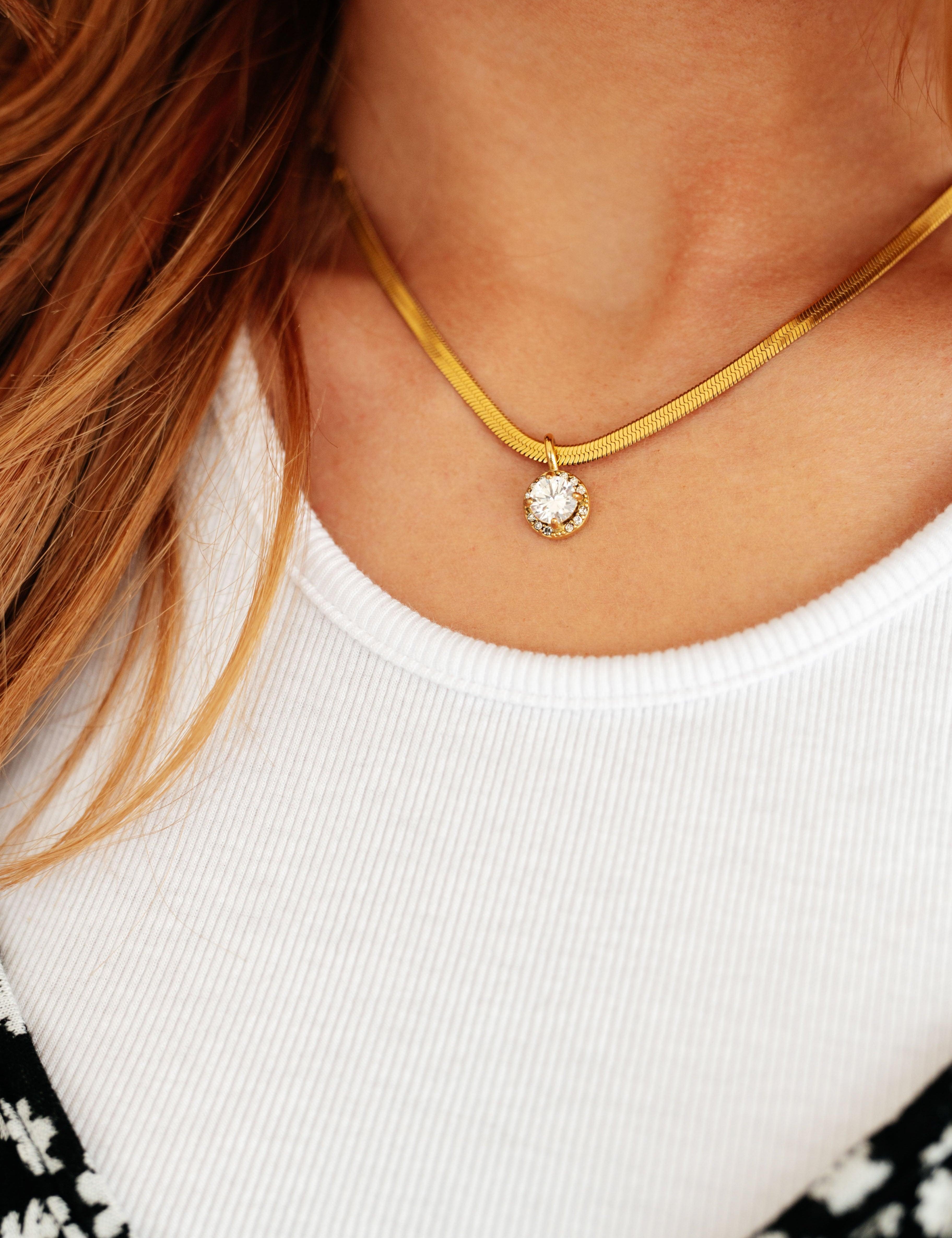 Here to Shine Gold Plated Necklace in White Necklaces