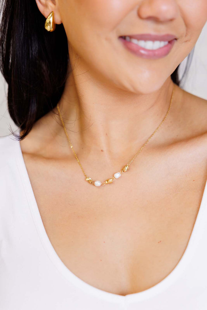 18k Gold Plated Stainless Steel Pearl Necklace Necklaces