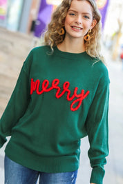 Be Merry Hunter Green Pop Up Sweater | Daverri Fashions