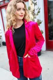 Dazzling Magenta Velvet Lapel Blazer | Daverri Fashions