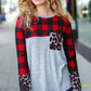 All Of Me Grey & Red Plaid Animal Print Pocketed Top - DAVERRI FASHIONS