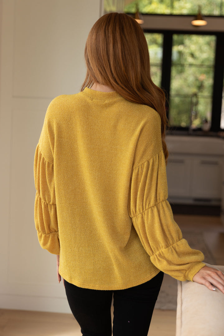 GeeGee Balloon Sleeve Waffle Knit Sweater Tops