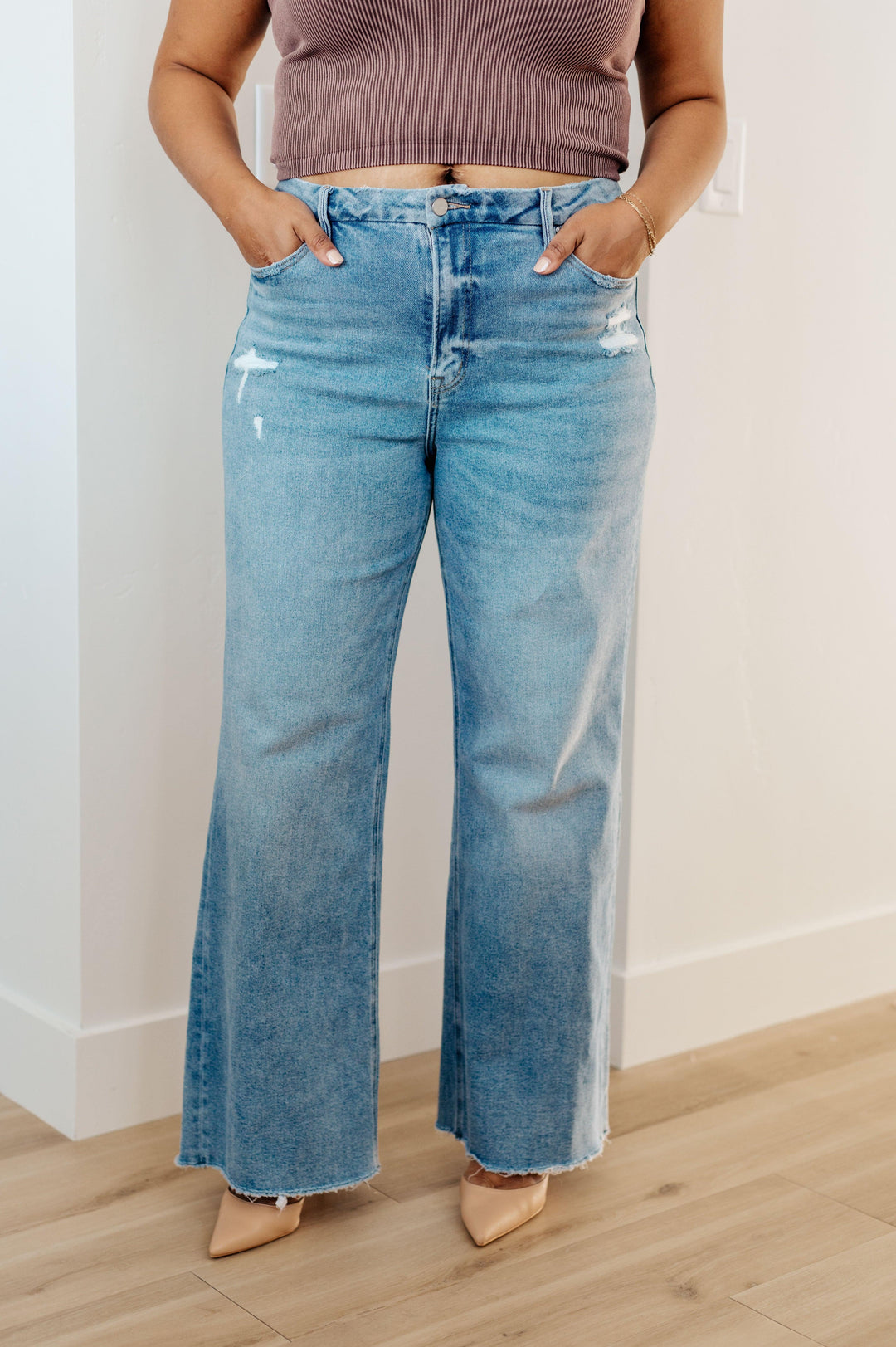 High Rise Wide Leg Mica Denim Jeans Medium Wash Jeans