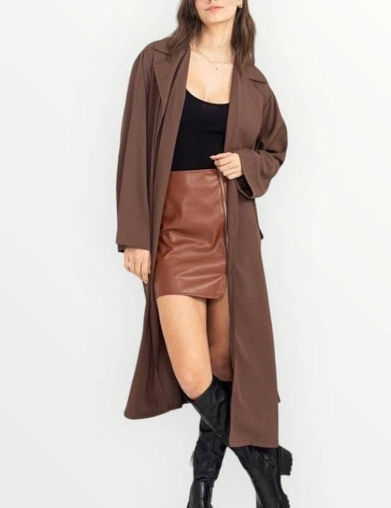 Womens Belted Trench Coat D.BROWN L Coats & Jackets