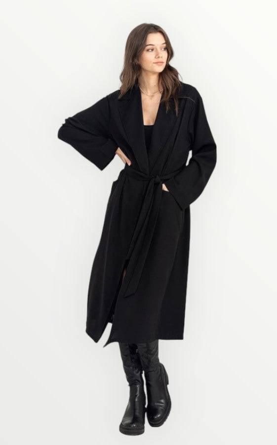 Womens Belted Trench Coat BLACK S Coats & Jackets