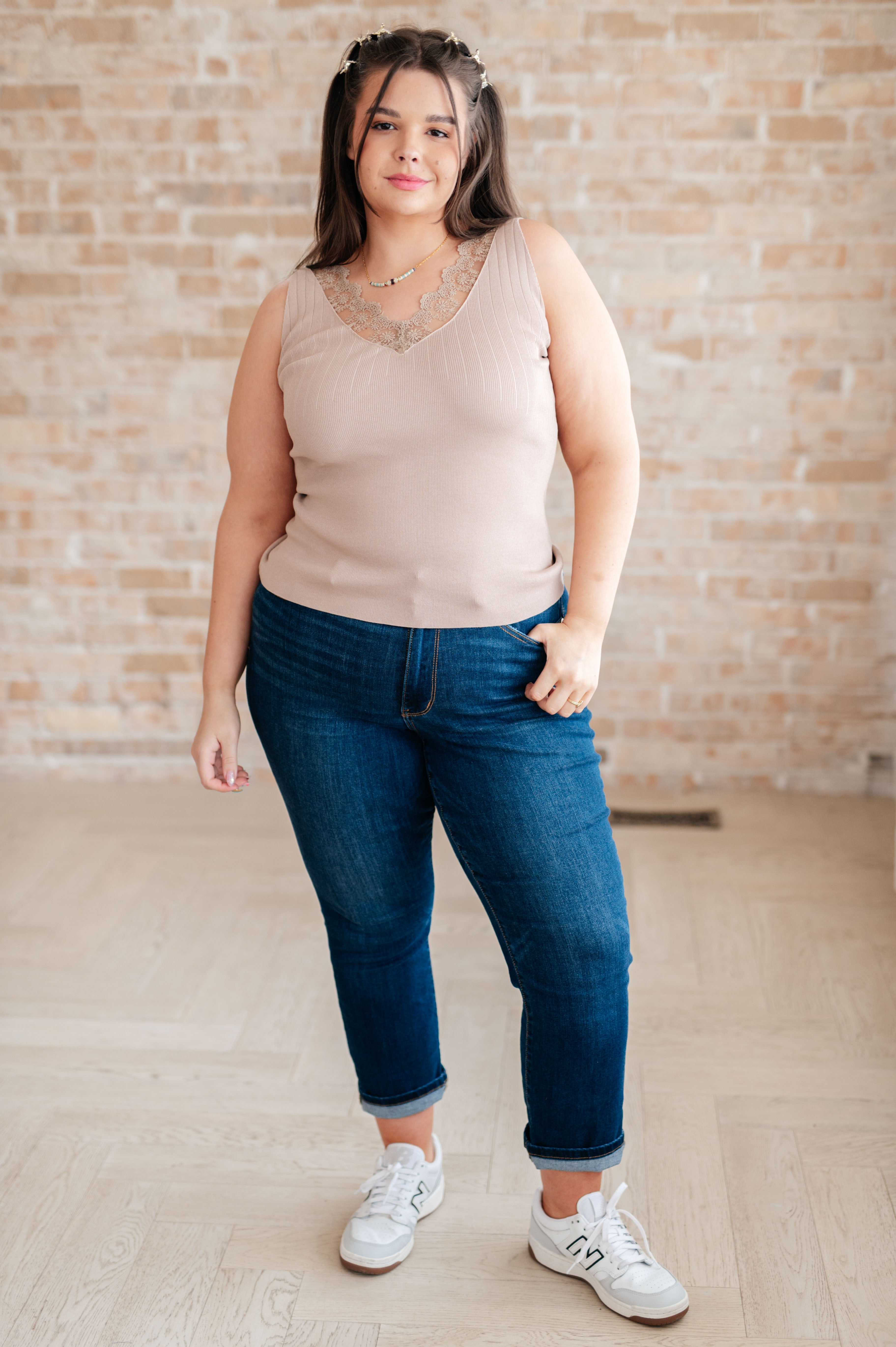 I Can Love You Better Lace Tank in Taupe Tops