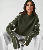 Daverri Fashions Contrast Mock Neck Long Sleeve Oversized Sweater