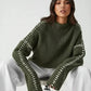 Daverri Fashions olive green contrast mock neck oversized sweater