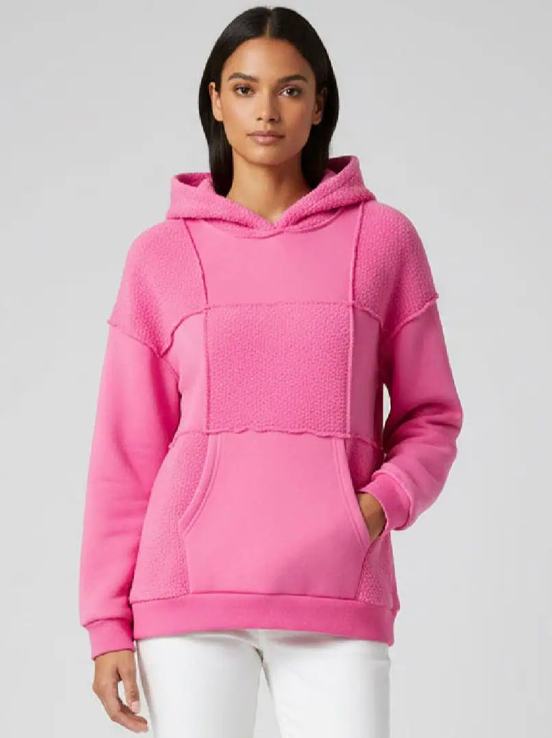 Daverri Fashions Sherpa Patchwork Long Sleeve Hoodie