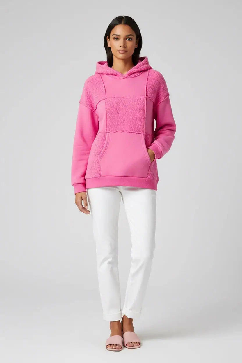 Daverri Fashions Sherpa Patchwork Long Sleeve Hoodie