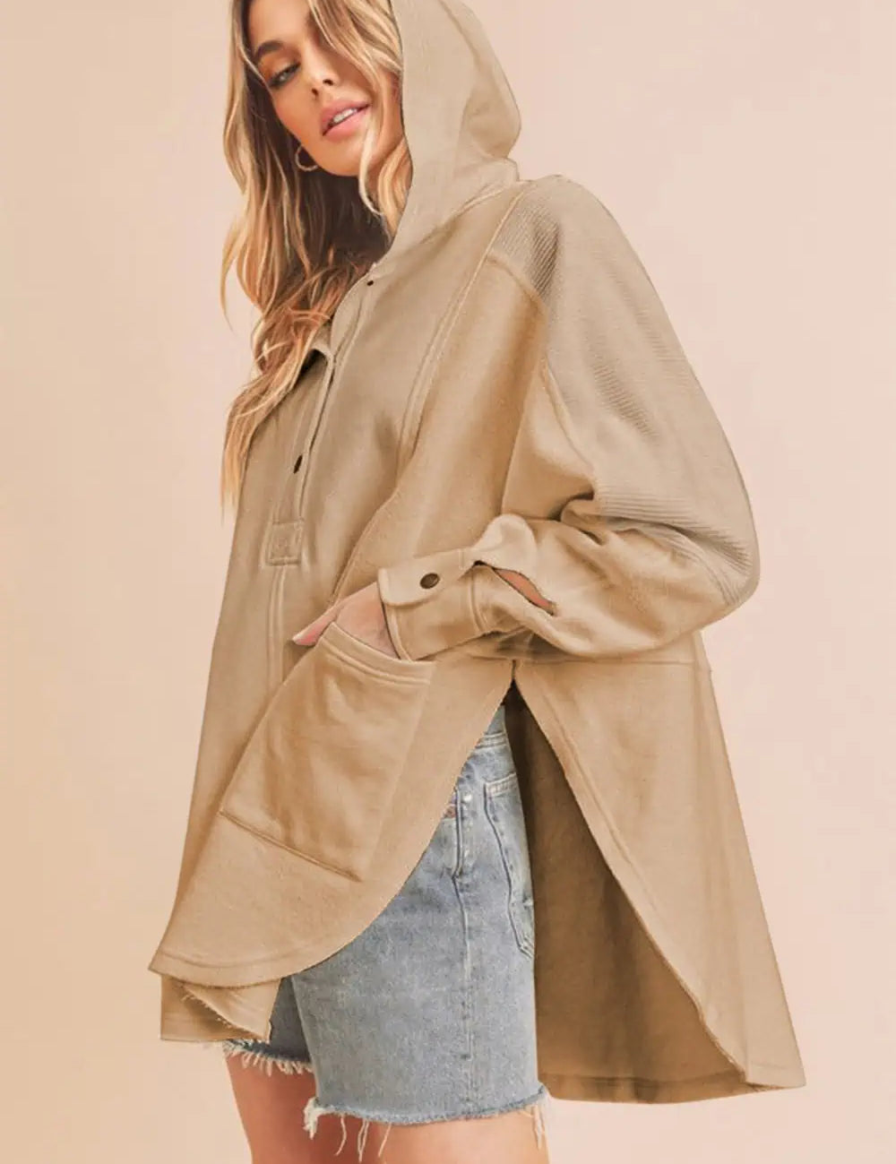 Aemi+Co Slit Half Snap Oversize Hoodie Tops