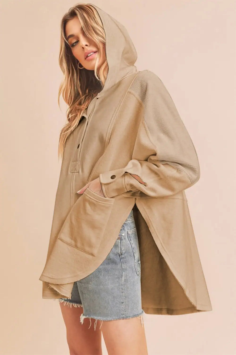 Aemi+Co Slit Half Snap Oversize Hoodie Tops