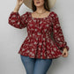 Daverri Fashions Floral Print Square Neck Long Sleeve Peplum Blouse - DAVERRI FASHIONS