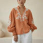 Daverri Fashions Embroidered Notched Long Sleeve Blouse - DAVERRI FASHIONS
