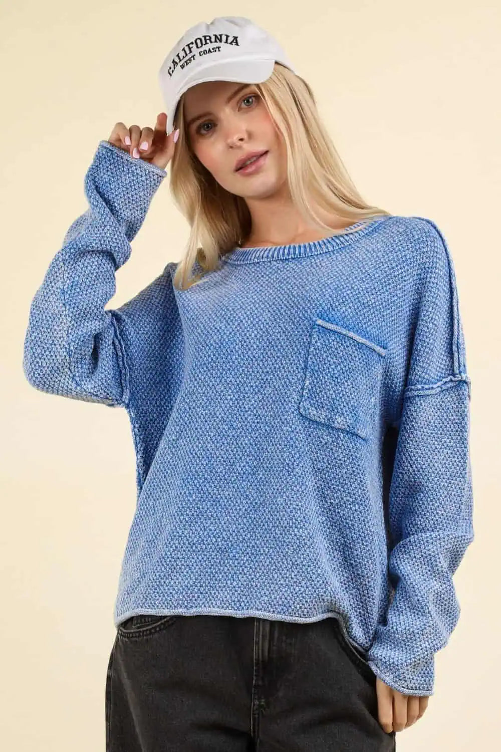 VERY J Mineral Washed Exposed Seam Sweater Tops