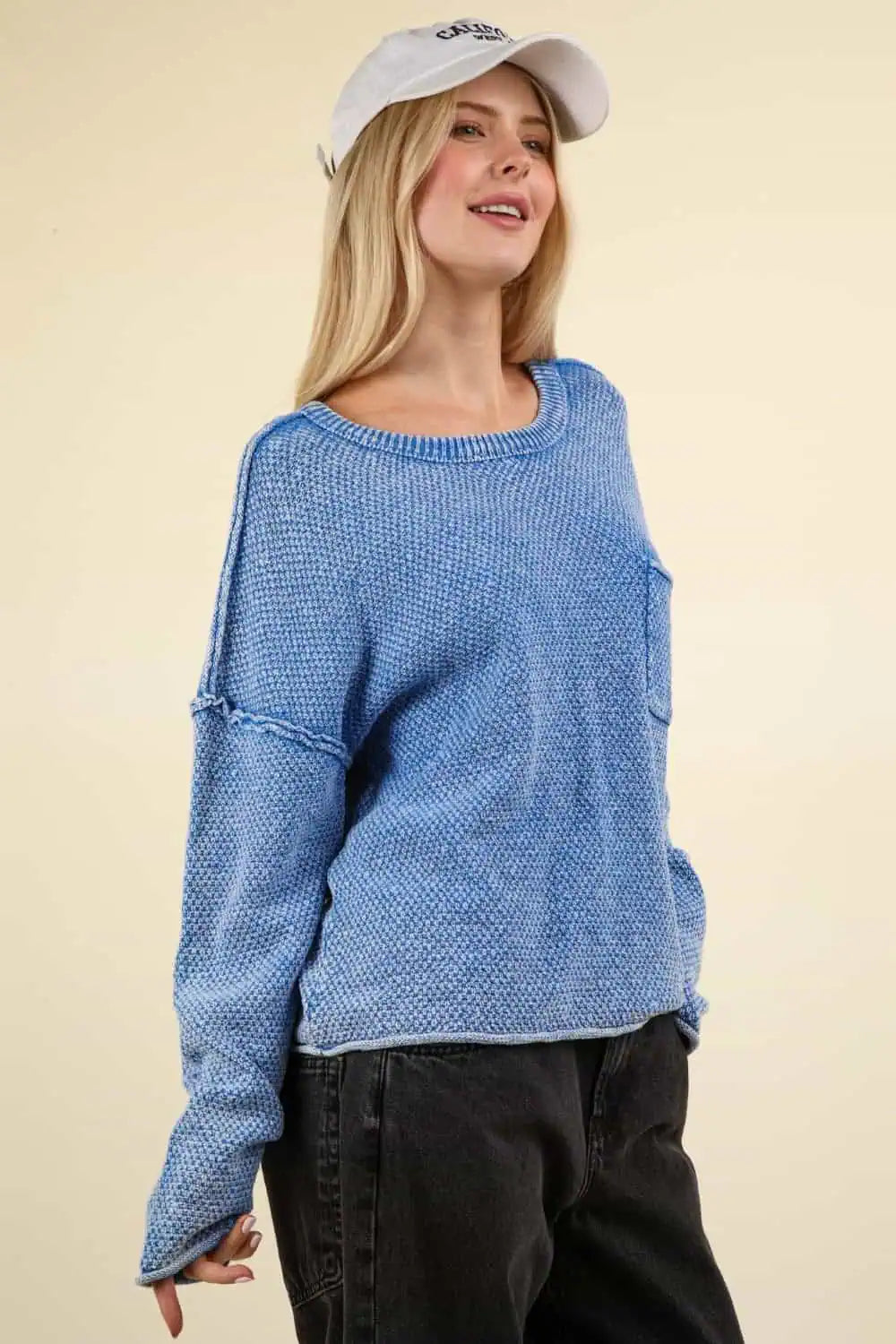 VERY J Mineral Washed Exposed Seam Sweater Tops