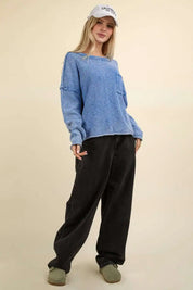 VERY J Mineral Washed Exposed Seam Sweater Tops