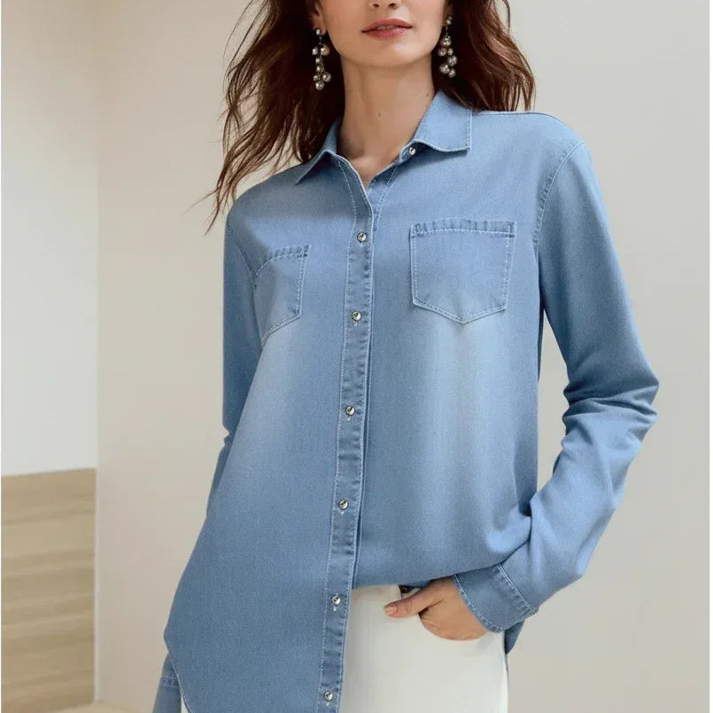 Daverri Fashions Full Size Button-Up Long Sleeve Denim Shirt Plus Size - DAVERRI FASHIONS