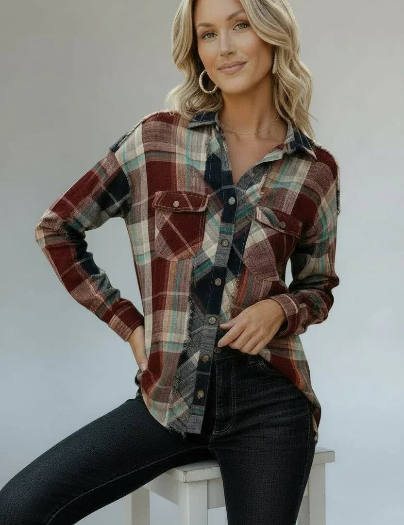 Kori America Button-Up Plaid Flannel Shirt - DAVERRI FASHIONS