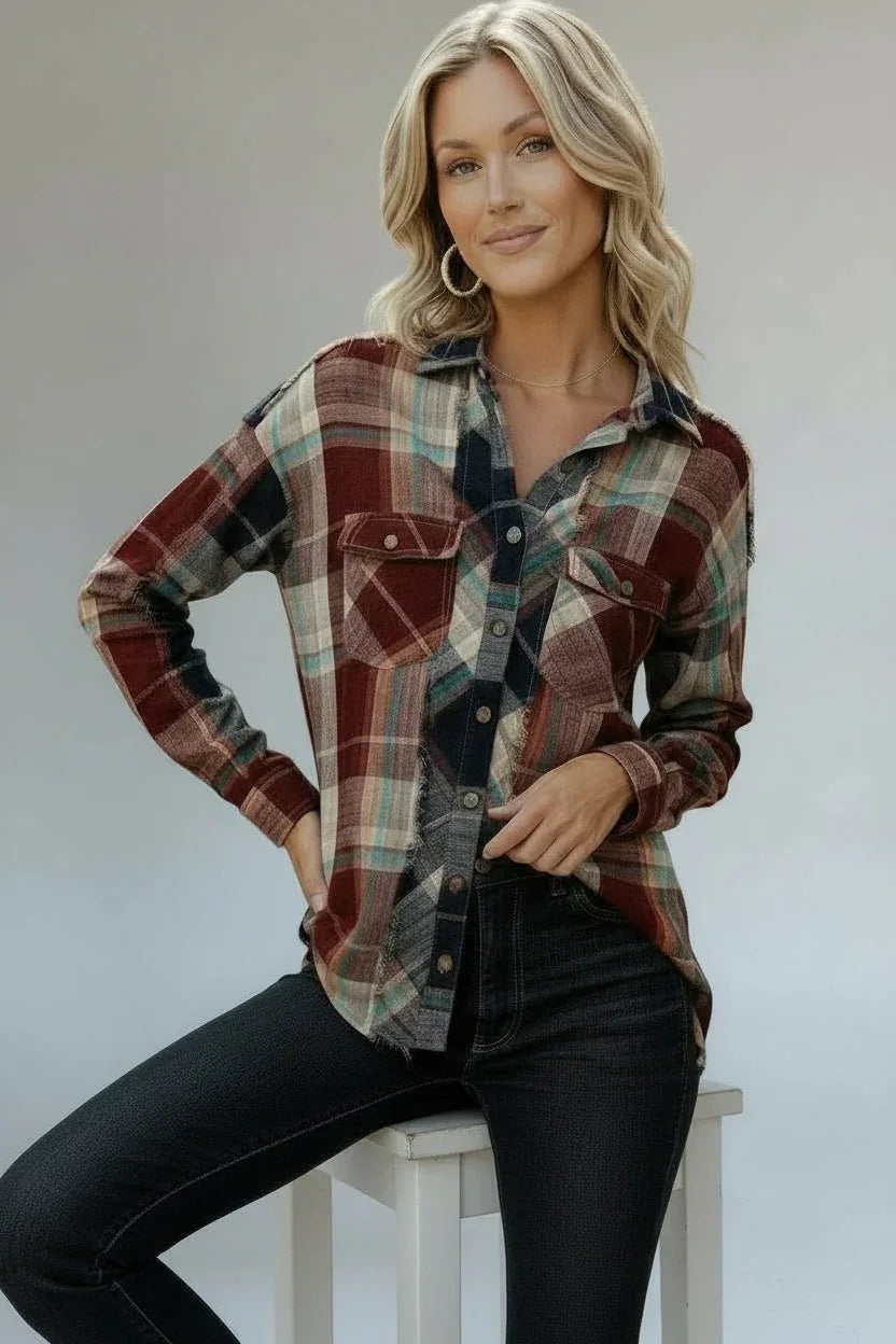 Kori America Button-Up Plaid Flannel Shirt - DAVERRI FASHIONS