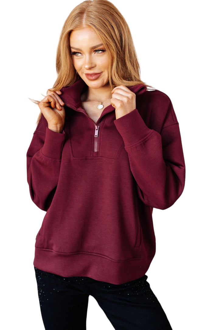 Rae Mode Scuba Knit Half Zip Pullover Top Small Wine Shirts & Tops