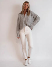 Daverri Fashions Full Size Johnny Collar Dropped Shoulder Sweater Plus Size - DAVERRI FASHIONS