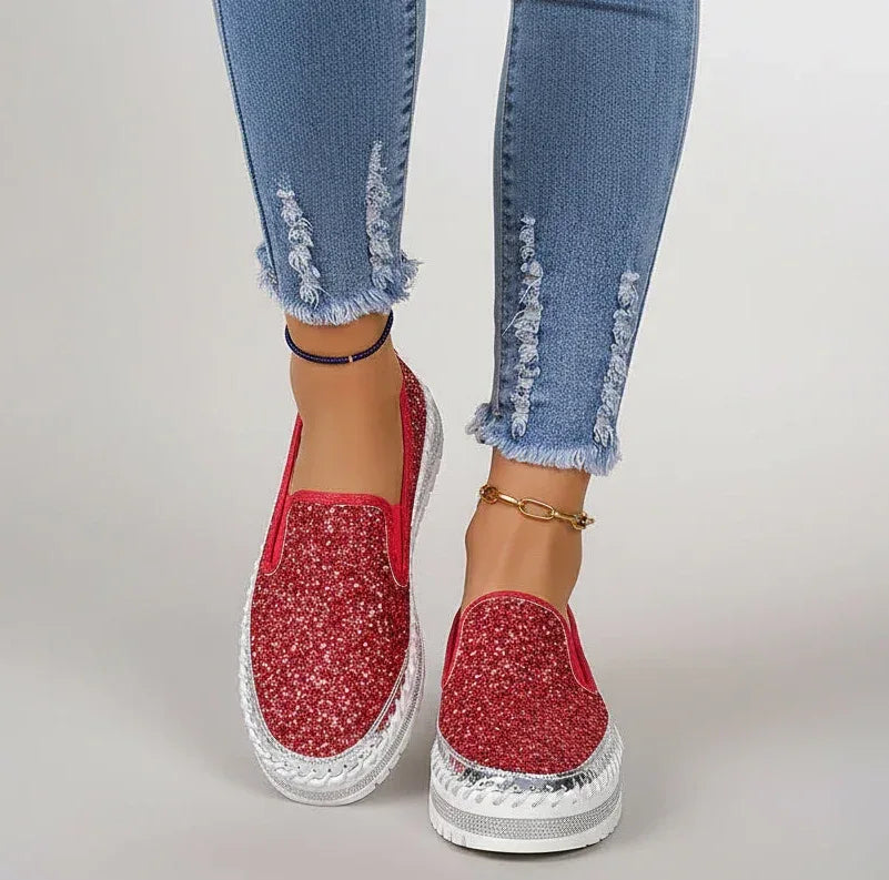 Rhinestone Round Toe Platform Loafers - DAVERRI FASHIONS