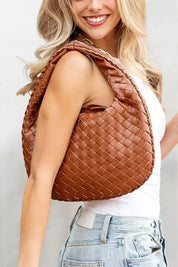 Butter Soft Vegan Leather Woven Handbag Cognac OneSize Handbags