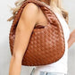 Butter Soft Vegan Leather Woven Handbag Cognac OneSize Handbags