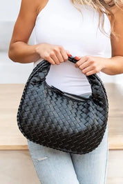 Butter Soft Vegan Leather Woven Handbag Black OneSize Handbags