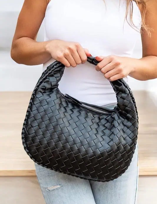 Butter Soft Vegan Leather Woven Handbag Black OneSize Handbags