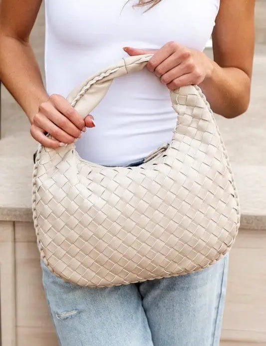 Butter Soft Vegan Leather Woven Handbag Bone OneSize Handbags