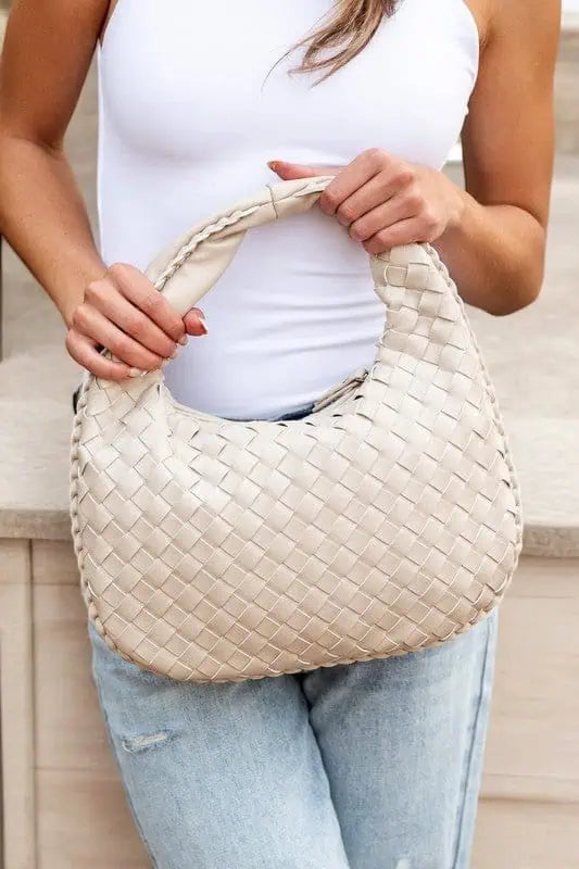 Butter Soft Vegan Leather Woven Handbag Bone OneSize Handbags