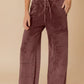 Daverri Fashions purple velvet wide leg pants with drawstring waist and patch pockets