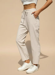 Daverri Fashions Cotton Linen Blend Elastic Waist Tapered Pants