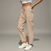 Daverri Fashions Cotton Linen Blend Elastic Waist Tapered Pants