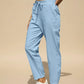 Light blue Daverri Fashions cotton linen jogger pants with drawstring waist