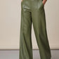 Daverri Fashions olive green faux leather high-waist wide-leg pants