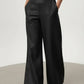 Daverri Fashions black faux leather high-waist wide-leg pants with silver buckle belt