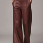 Daverri Fashions burgundy faux leather high-waist wide-leg pants with belt